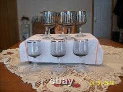 Fostoria Vgt Stemmed Platinum Trim With Smokey Gray Bowl 8 Claret Wine Glasses