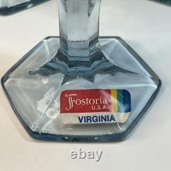 Fostoria Virginia Blue Wine Glasses Set 13 USA MCM Glassware 6 Goblet Vintage