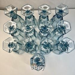 Fostoria Virginia Blue Wine Glasses Set 13 USA MCM Glassware 6 Goblet Vintage