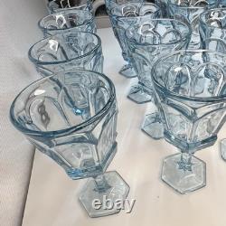 Fostoria Virginia Blue Wine Glasses Set 13 USA MCM Glassware 6 Goblet Vintage