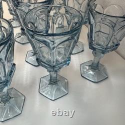 Fostoria Virginia Blue Wine Glasses Set 13 USA MCM Glassware 6 Goblet Vintage