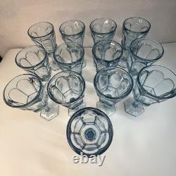 Fostoria Virginia Blue Wine Glasses Set 13 USA MCM Glassware 6 Goblet Vintage