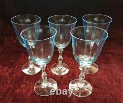 Fostoria WILMA Azure Blue Large Claret Wine Glasses -Set/5 Goblets Optic