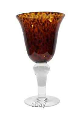 Four Vintage 1950s Italian Tortoise Shell Crystal Handmade Balled Wine Glasses