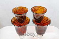 Four Vintage 1950s Italian Tortoise Shell Crystal Handmade Balled Wine Glasses