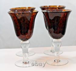 Four Vintage 1950s Italian Tortoise Shell Crystal Handmade Balled Wine Glasses