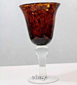 Four Vintage 1950s Italian Tortoise Shell Crystal Handmade Balled Wine Glasses