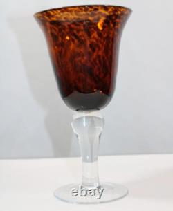 Four Vintage 1950s Italian Tortoise Shell Crystal Handmade Balled Wine Glasses