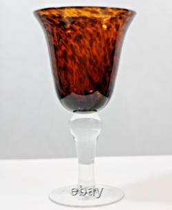 Four Vintage 1950s Italian Tortoise Shell Crystal Handmade Balled Wine Glasses