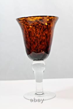 Four Vintage 1950s Italian Tortoise Shell Crystal Handmade Balled Wine Glasses