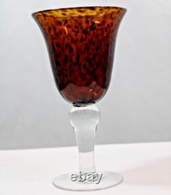 Four Vintage 1950s Italian Tortoise Shell Crystal Handmade Balled Wine Glasses