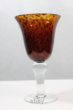 Four Vintage 1950s Italian Tortoise Shell Crystal Handmade Balled Wine Glasses