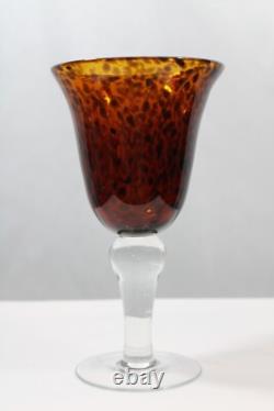 Four Vintage 1950s Italian Tortoise Shell Crystal Handmade Balled Wine Glasses