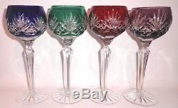 Four Vintage Czech Bohemian Cut To Clear Multicolor Wine Hocks Glasses