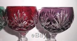 Four Vintage Czech Bohemian Cut To Clear Multicolor Wine Hocks Glasses