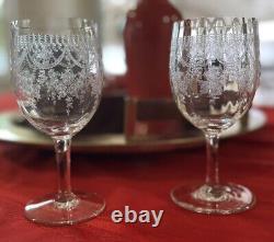 Four Vintage Etched Optic Wine Glasses, Unique shaped Fostoria pattern