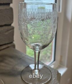 Four Vintage Etched Optic Wine Glasses, Unique shaped Fostoria pattern