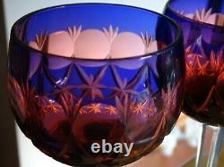 Four Vintage Roemer Wine Glass Crystal Bohemian Two Colors Blue And Red