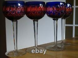 Four Vintage Roemer Wine Glass Crystal Bohemian Two Colors Blue And Red