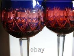 Four Vintage Roemer Wine Glass Crystal Bohemian Two Colors Blue And Red