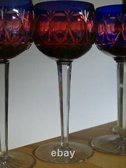 Four Vintage Roemer Wine Glass Crystal Bohemian Two Colors Blue And Red