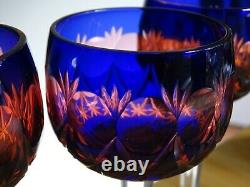 Four Vintage Roemer Wine Glass Crystal Bohemian Two Colors Blue And Red