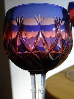 Four Vintage Roemer Wine Glass Crystal Bohemian Two Colors Blue And Red