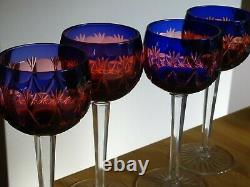 Four Vintage Roemer Wine Glass Crystal Bohemian Two Colors Blue And Red