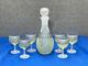French Dip Wine Decanter & 6 Small Glasses, Vintage Blue & Yellow Glassware Set
