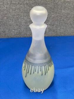 French Dip Wine Decanter & 6 Small Glasses, Vintage Blue & Yellow Glassware Set