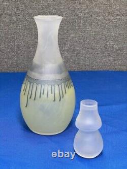 French Dip Wine Decanter & 6 Small Glasses, Vintage Blue & Yellow Glassware Set