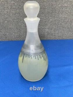 French Dip Wine Decanter & 6 Small Glasses, Vintage Blue & Yellow Glassware Set