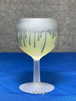 French Dip Wine Decanter & 6 Small Glasses, Vintage Blue & Yellow Glassware Set