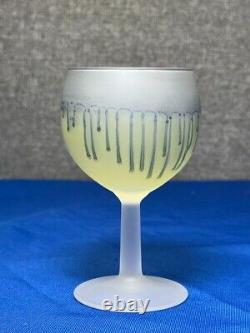 French Dip Wine Decanter & 6 Small Glasses, Vintage Blue & Yellow Glassware Set