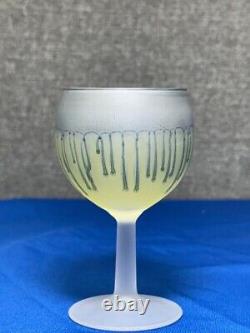 French Dip Wine Decanter & 6 Small Glasses, Vintage Blue & Yellow Glassware Set