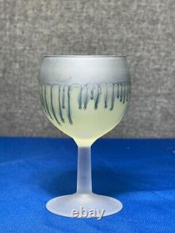 French Dip Wine Decanter & 6 Small Glasses, Vintage Blue & Yellow Glassware Set