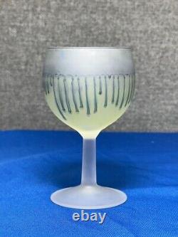French Dip Wine Decanter & 6 Small Glasses, Vintage Blue & Yellow Glassware Set