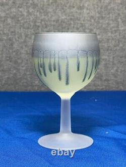 French Dip Wine Decanter & 6 Small Glasses, Vintage Blue & Yellow Glassware Set