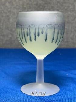 French Dip Wine Decanter & 6 Small Glasses, Vintage Blue & Yellow Glassware Set