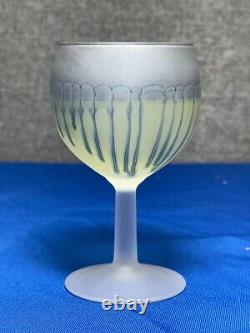 French Dip Wine Decanter & 6 Small Glasses, Vintage Blue & Yellow Glassware Set