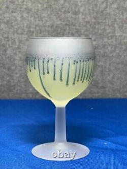 French Dip Wine Decanter & 6 Small Glasses, Vintage Blue & Yellow Glassware Set