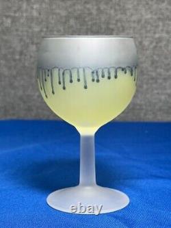 French Dip Wine Decanter & 6 Small Glasses, Vintage Blue & Yellow Glassware Set