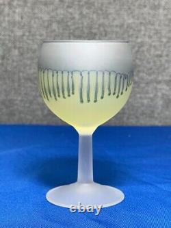 French Dip Wine Decanter & 6 Small Glasses, Vintage Blue & Yellow Glassware Set
