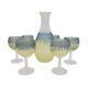 French Drip Glass Carafe & 6x Small Wine Glasses MCM Blue Yellow Handmade VTG