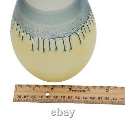 French Drip Glass Carafe & 6x Small Wine Glasses MCM Blue Yellow Handmade VTG