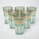 French Parisian Green Gold Wine Water Vtg Cafe Small Drinking Glasses 6pc Set C