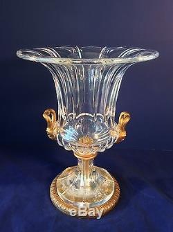 Frenchcrystal MCM Urn Vase Wine Bucket Ormalu Satyr Handles Ornate Ctr Base Vtg