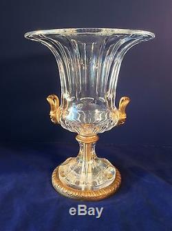 Frenchcrystal MCM Urn Vase Wine Bucket Ormalu Satyr Handles Ornate Ctr Base Vtg