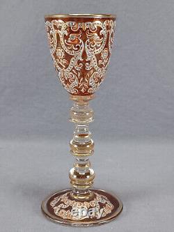 Fritz Heckert German Enameled Neoclassical Dolphins & Floral Wine Glass