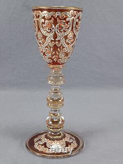 Fritz Heckert German Enameled Neoclassical Dolphins & Floral Wine Glass